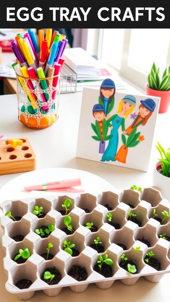 Creative Egg Tray Craft Ideas Creative DIY projects made from egg trays including an organizer, wall art, and seedling starter.